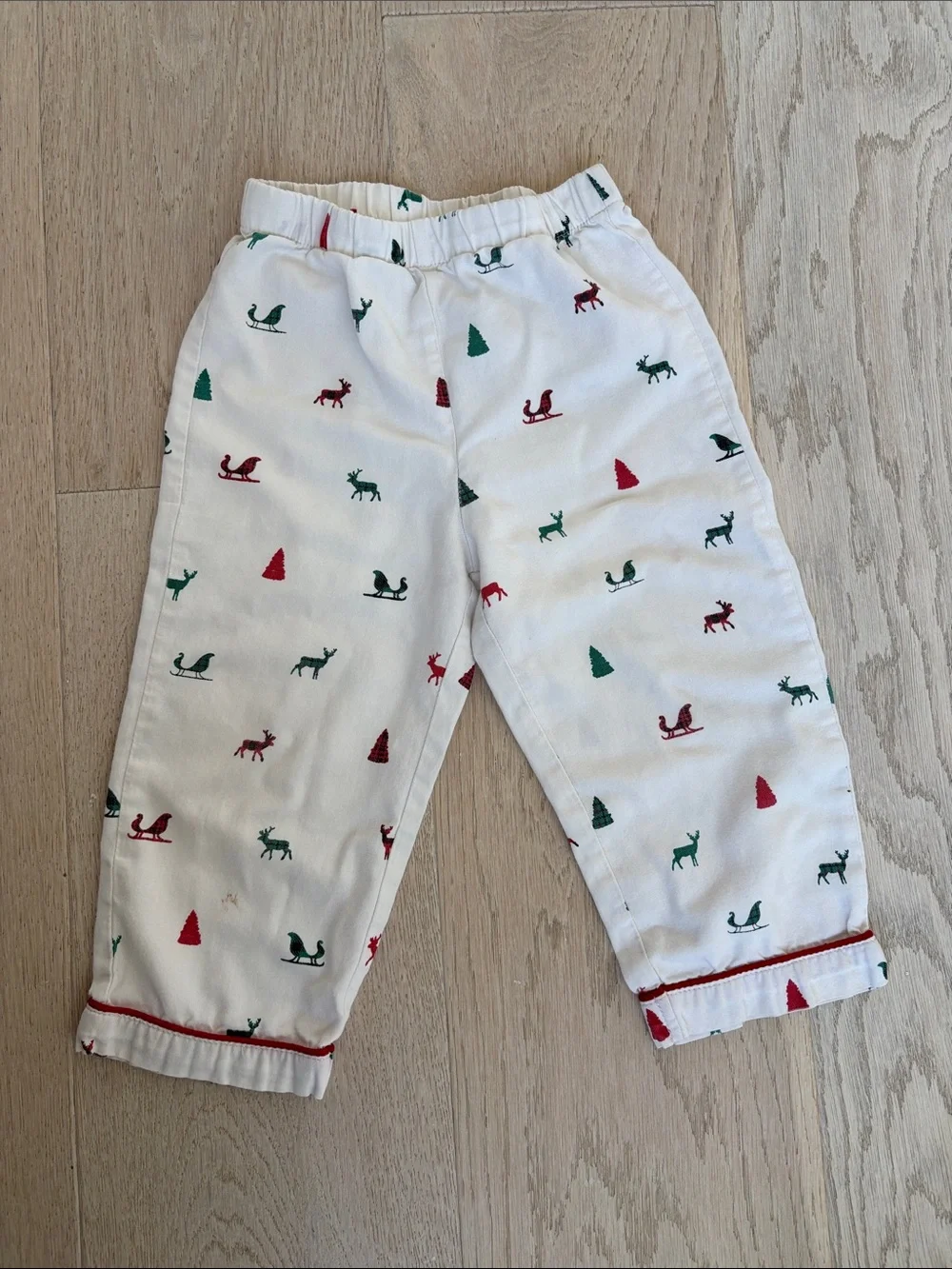 Petit Plume Kids White Holiday Pajama Set with Red & Green Accents